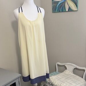 Elegant Cream and Blue Sleeveless Dress